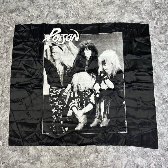 Vintage Poison 80s Wall Flag Art Tapestry Decor Metal Rock N Roll 1987 - Picture 1 of 2